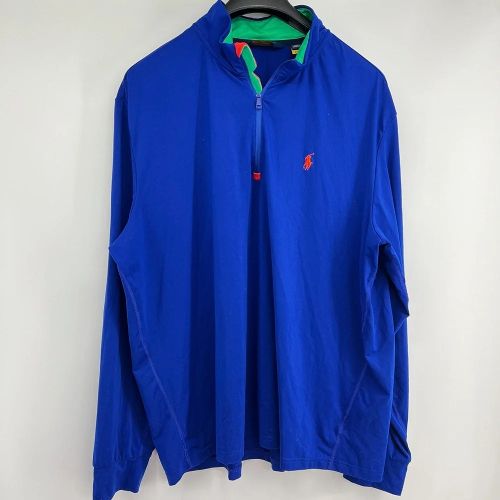 Polo Golf Ralph Lauren Sz XXL Blue‎ 1/4 Zip Wicking Lightweight Raglan Slv Shirt